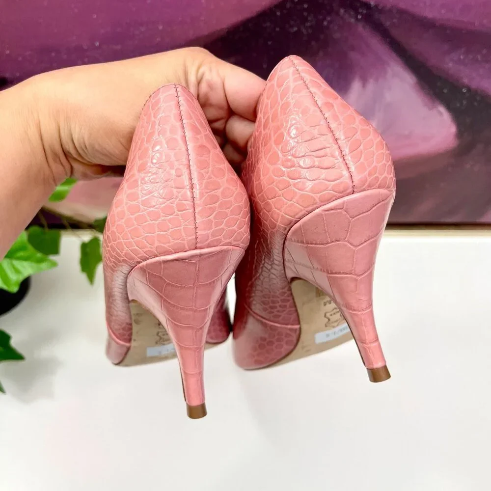 Tory Burch Pink Croc-Embossed Pointed Toe Ankle Booties